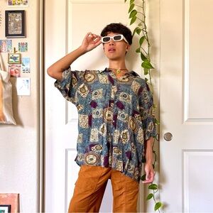 Vintage Y2K Patterned Button-Up Shirt